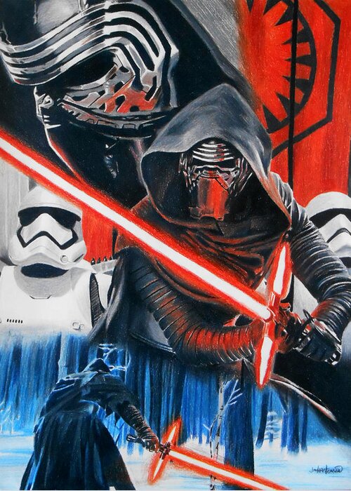 Star Wars Greeting Card featuring the painting Kylo Ren by Joseph Christensen