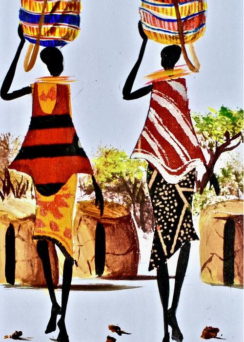 African Artists Greeting Card featuring the painting L-252 by Albert Lizah