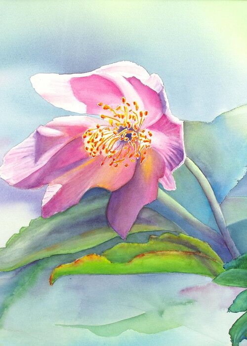 Flower Greeting Card featuring the painting La Fleur Rose by Karen Fleschler