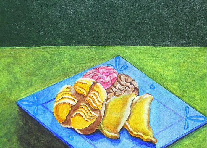 Pan Dulce Greeting Card featuring the painting La Merienda II by Manny Chapa