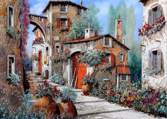 Red Door Greeting Card featuring the painting La Porta Rossa by Guido Borelli