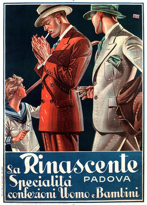 Tamaño A3 Nacnic Poster vintage Cartel vintage para La Rinascente moda hombre y niño en Padova 