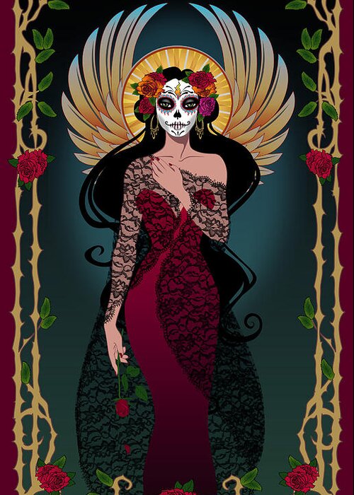 Dia De Los Muertos Greeting Card featuring the digital art La Rosa by Cristina McAllister