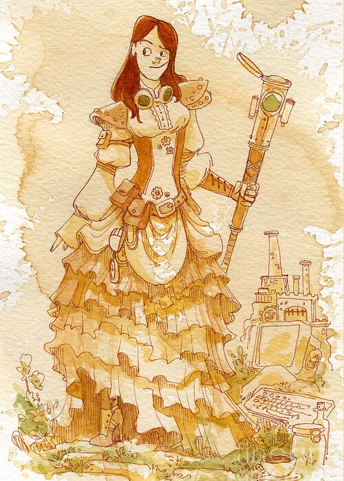 Steampunk Greeting Card featuring the painting Lady Codex by Brian Kesinger