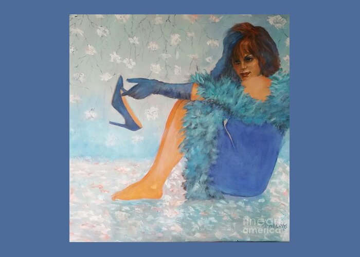 Lady In Blue Dress With Long Gloves Greeting Card featuring the painting Lady in Blue by Dagmar Helbig