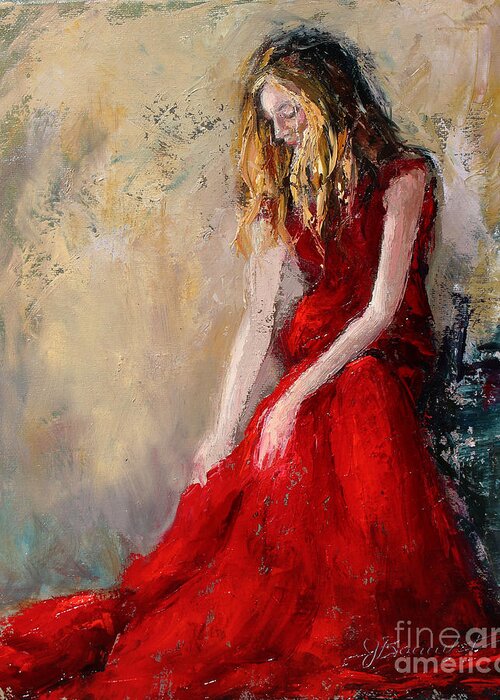 Portrait Greeting Card featuring the painting Lady in Red 2 by Jennifer Beaudet