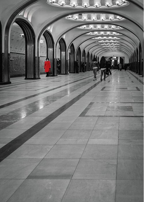 Metro Greeting Card featuring the photograph Lady in Red by Geoff Smith