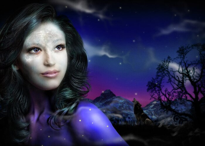 Moon Greeting Card featuring the digital art Lady Moon by Alessandro Della Pietra