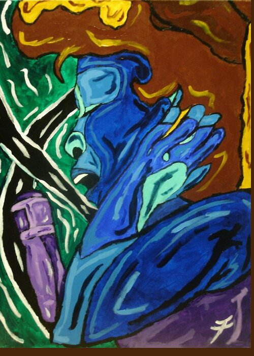 Blues Greeting Card featuring the painting Lady Sing The Blues by Jason JaFleu Fleurant