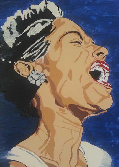 Billie Holiday Greeting Card featuring the painting Lady Sings The Blues by Rachel Natalie Rawlins
