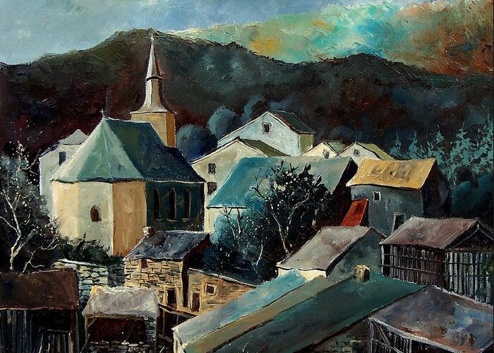 Landscape Greeting Card featuring the painting Laforet village by Pol Ledent