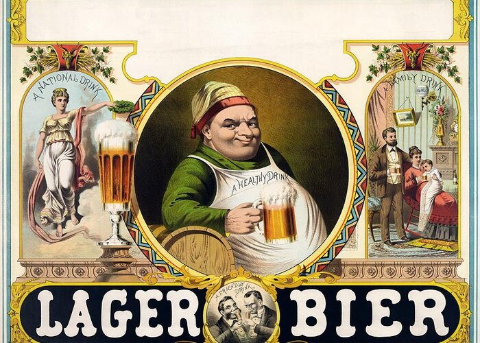 Beer Poster Greeting Card featuring the painting Lager beer stock advertising poster 1879 by Vincent Monozlay