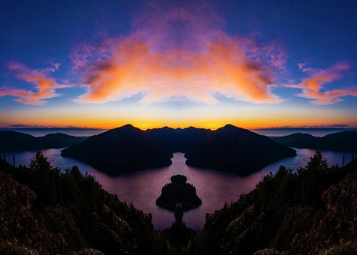 Washington State Greeting Card featuring the digital art Lake Crescent Reflection by Pelo Blanco Photo