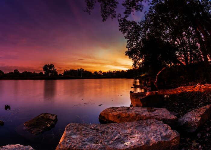 Buffalo Sunrise Greeting Card featuring the photograph Lake Kirsty Twilight by Chris Bordeleau