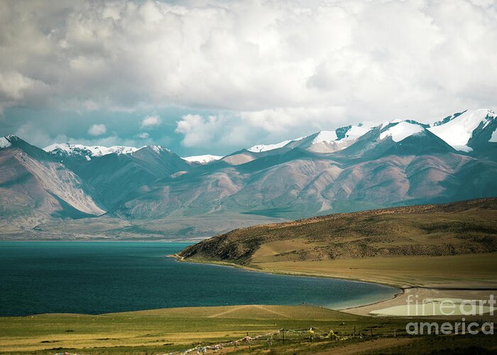 Tibet Greeting Card featuring the photograph Lake Manasarovar Kailas Yantra.lv TIBET by Raimond Klavins