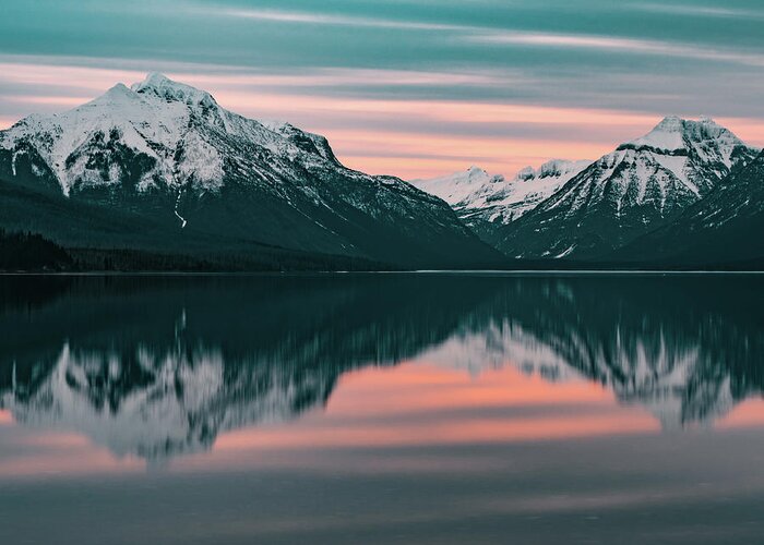 Lake Greeting Card featuring the photograph Lake McDonald April Sunset 2017 #3 by Jedediah Hohf