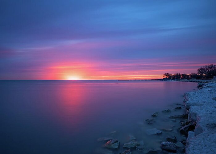 Illinois Greeting Card featuring the photograph Lake Michigan Sunrise by Brad Boland