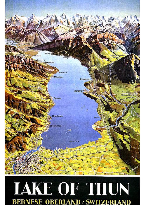 Lake Of Thun Greeting Card featuring the painting Lake of Thun, Bernese Oberland, Switzerland by Long Shot