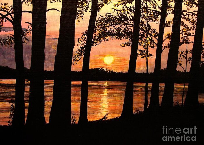 Sunset Greeting Card featuring the painting Lake Sunset by Pat Davidson