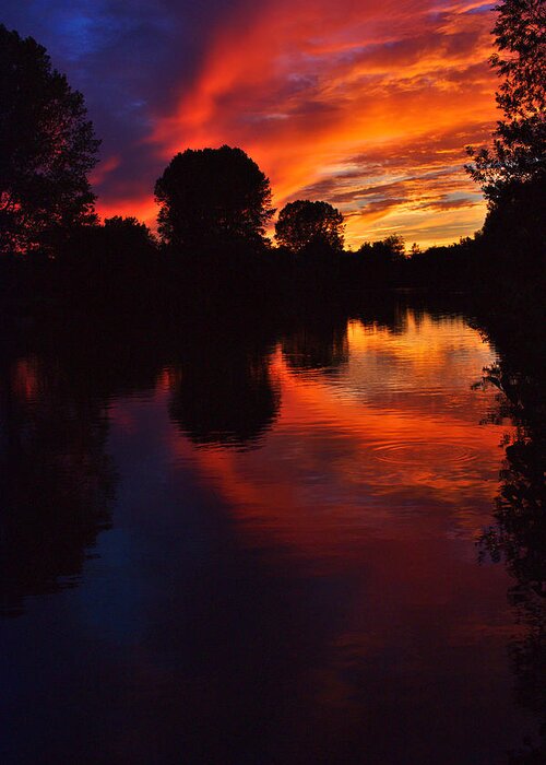Sunset Greeting Card featuring the photograph Lake Sunset Reflections by Jeremy Hayden