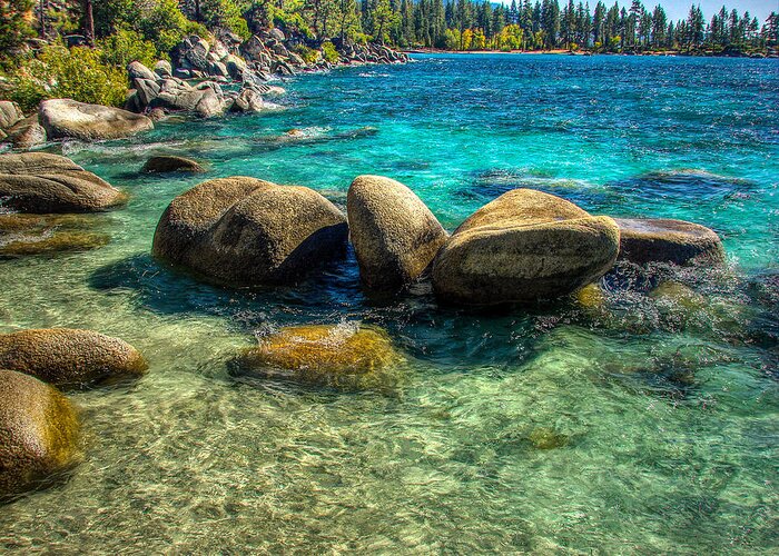 Lake Tahoe Greeting Card featuring the photograph Lake Tahoe Beach and Granite Boulders by Scott McGuire