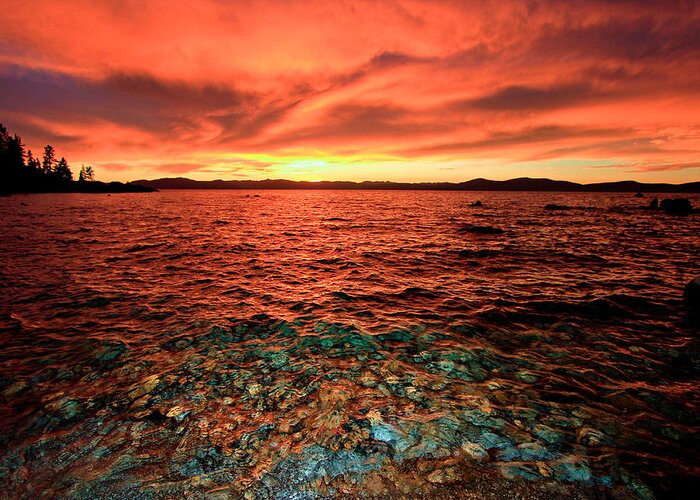Lake Tahoe Greeting Card featuring the photograph Lake Tahoe...Blood Moon Sunset by Sean Sarsfield