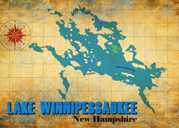 Lake Greeting Card featuring the digital art Lake Winnipessaukee New Hampshire Vintage Print by Greg Sharpe