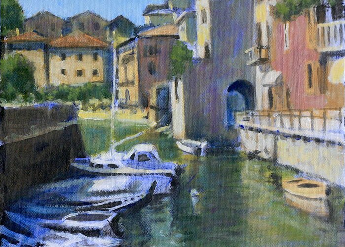 Boats Greeting Card featuring the painting Lakeside Harbor by David Zimmerman