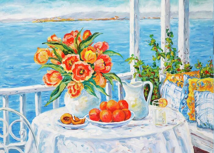 Lake Greeting Card featuring the painting Lakeside Luncheon by Ingrid Dohm