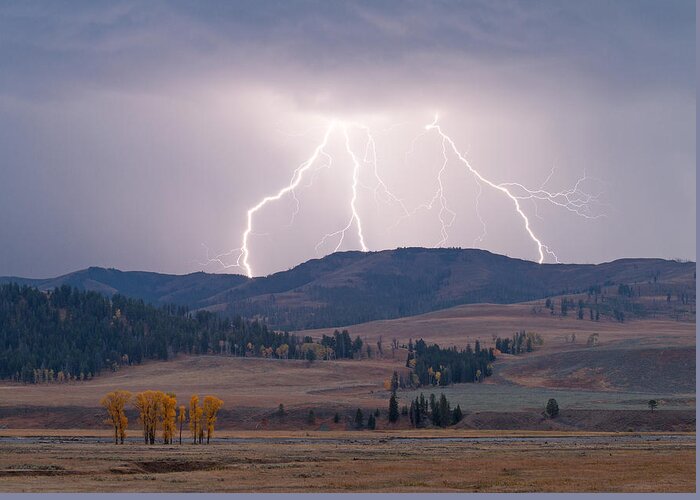 Yellowstone National Park Greeting Card featuring the photograph Lamar Lightning by Max Waugh