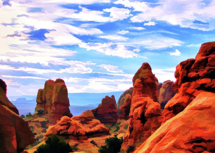 Land Of Moab Greeting Card featuring the digital art Land Of Moab - Watercolor by Gary Baird