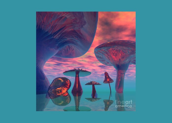 Mushroom Greeting Card featuring the painting Land of the Giant Mushrooms by Corey Ford