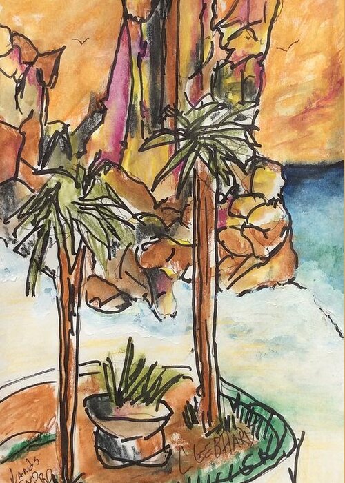 Palms Greeting Card featuring the painting Lands End Cabo by Chuck Gebhardt