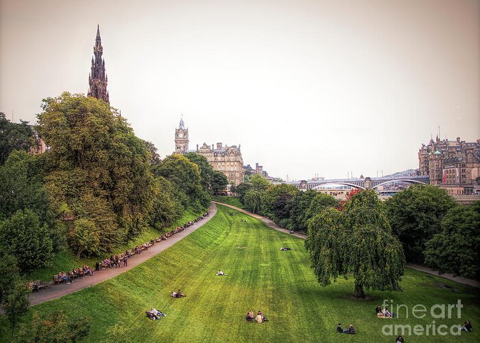 Edinburgh Greeting Card featuring the photograph Landscape Greens Architecture People Park by Chuck Kuhn