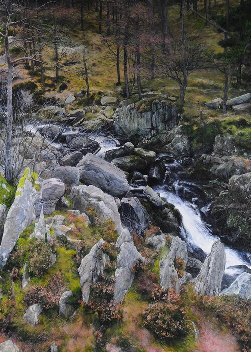 Landscape Greeting Card featuring the painting Landscape in Snowdonia by Harry Robertson