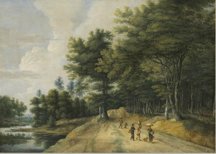 17th Century Art Greeting Card featuring the painting Landscape with a Road through a Wood of Beeches by Lucas van Uden