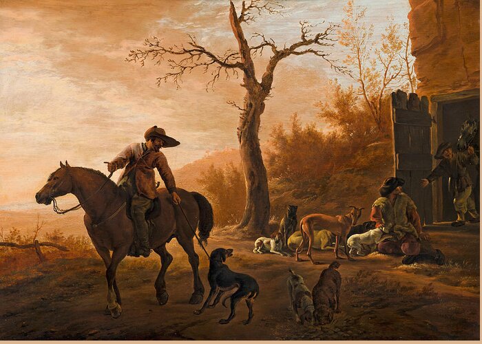 Pieter Van Laer Greeting Card featuring the painting Landscape with Hunters by Pieter van Laer