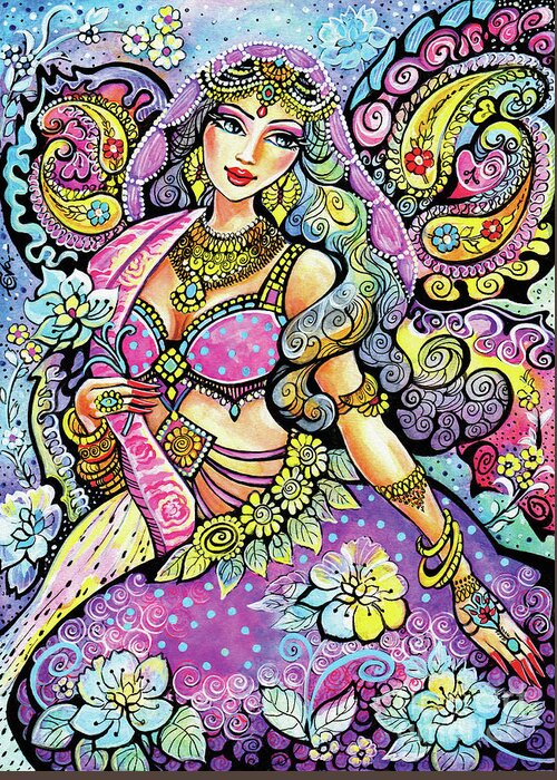 Indian Dancer Greeting Card featuring the painting Purple Paisley Flower by Eva Campbell