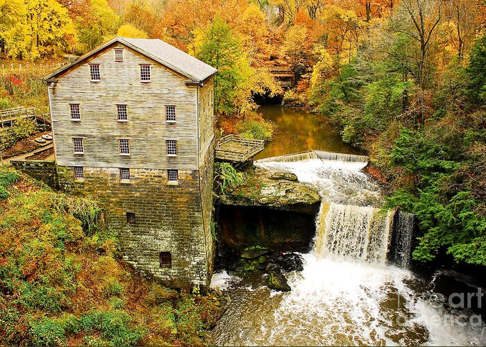 Lantermans Mill Greeting Card featuring the photograph Lantermans Mill in Fall by Tony Bazidlo