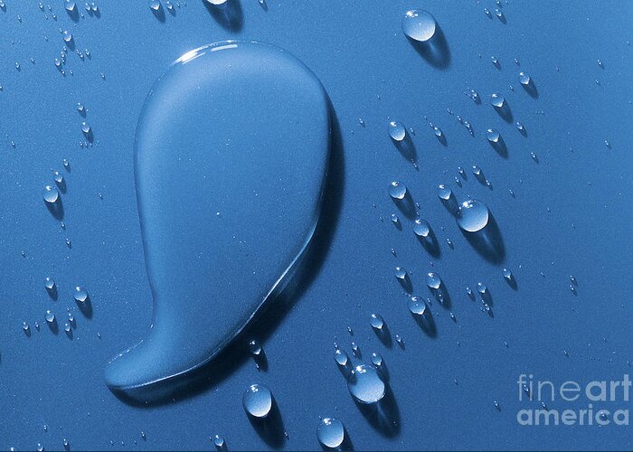 Water Greeting Card featuring the photograph Large and small water droplets viewed from above by Simon Bratt