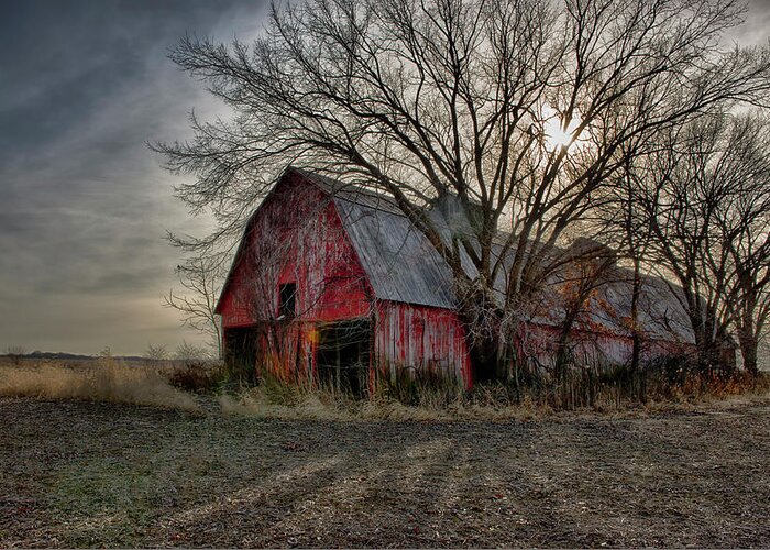 Barn Greeting Card featuring the photograph Large Old Barn in Missouri by Donna Caplinger