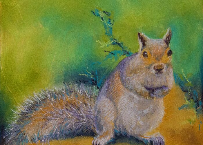 Squirrel Greeting Card featuring the pastel Larry by Tracy L Teeter