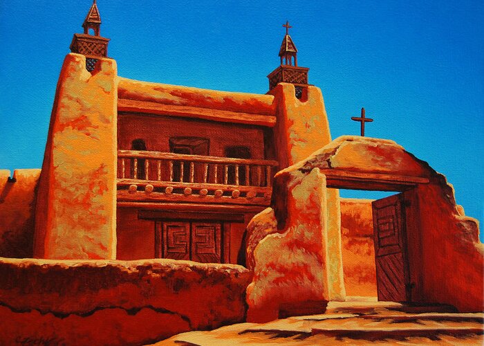 Southwest Greeting Card featuring the painting Las Trampas by Cheryl Fecht