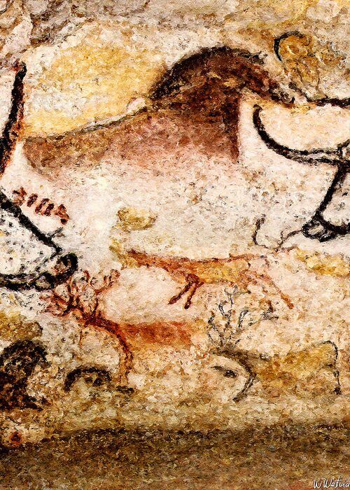 Lascaux Greeting Card featuring the photograph Lascaux Hall of the Bulls - Deer under Horse by Weston Westmoreland