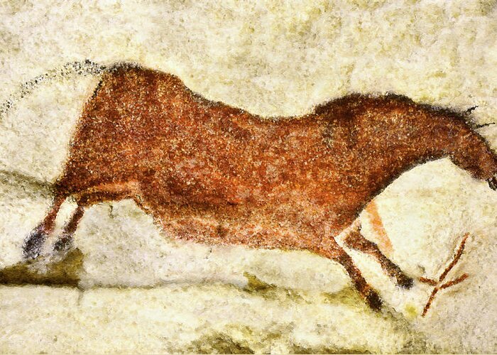 Lascaux Greeting Card featuring the painting Lascaux Red Horse by Weston Westmoreland