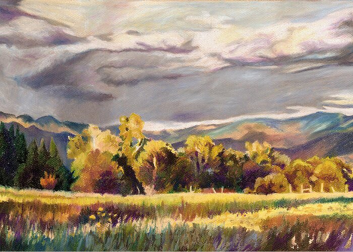 Salida Greeting Card featuring the pastel Last Light by Anne Gifford