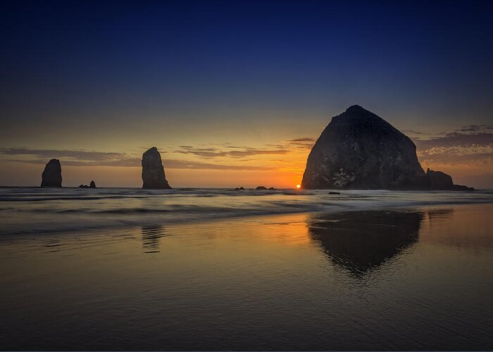 Oregon Greeting Card featuring the photograph Last Light at Cannon Beach by Rick Berk