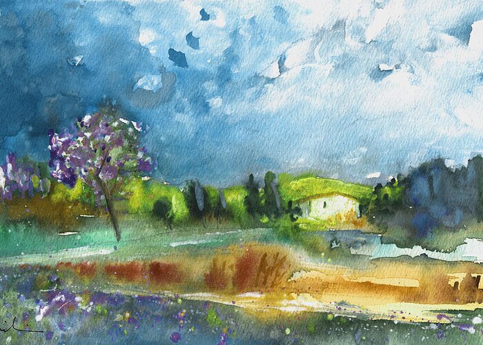 Landscapes Greeting Card featuring the painting Late Afternoon 63 by Miki De Goodaboom