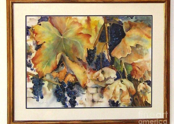 Grapes Greeting Card featuring the painting The Magic of Autumn Framed by Maria Hunt