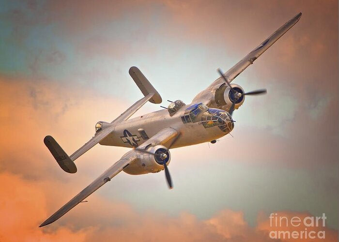 B-25 Greeting Card featuring the photograph Late Return,North American B-25 Mitchell by Gus McCrea